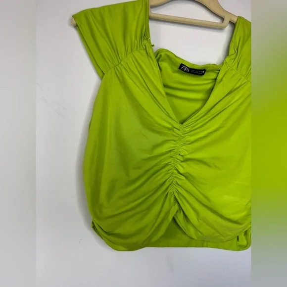 Zara Lime Ruched Crop Top – Size L - Picture 5 of 13